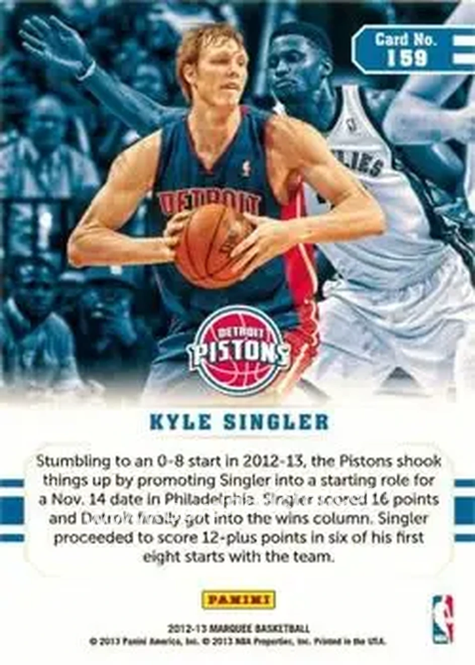 2012-13 Panini Marquee #159 - Kyle Singler - Detroit Pistons - Back 2012-13 Panini Marquee #159 - Kyle Singler - Detroit Pistons - Back