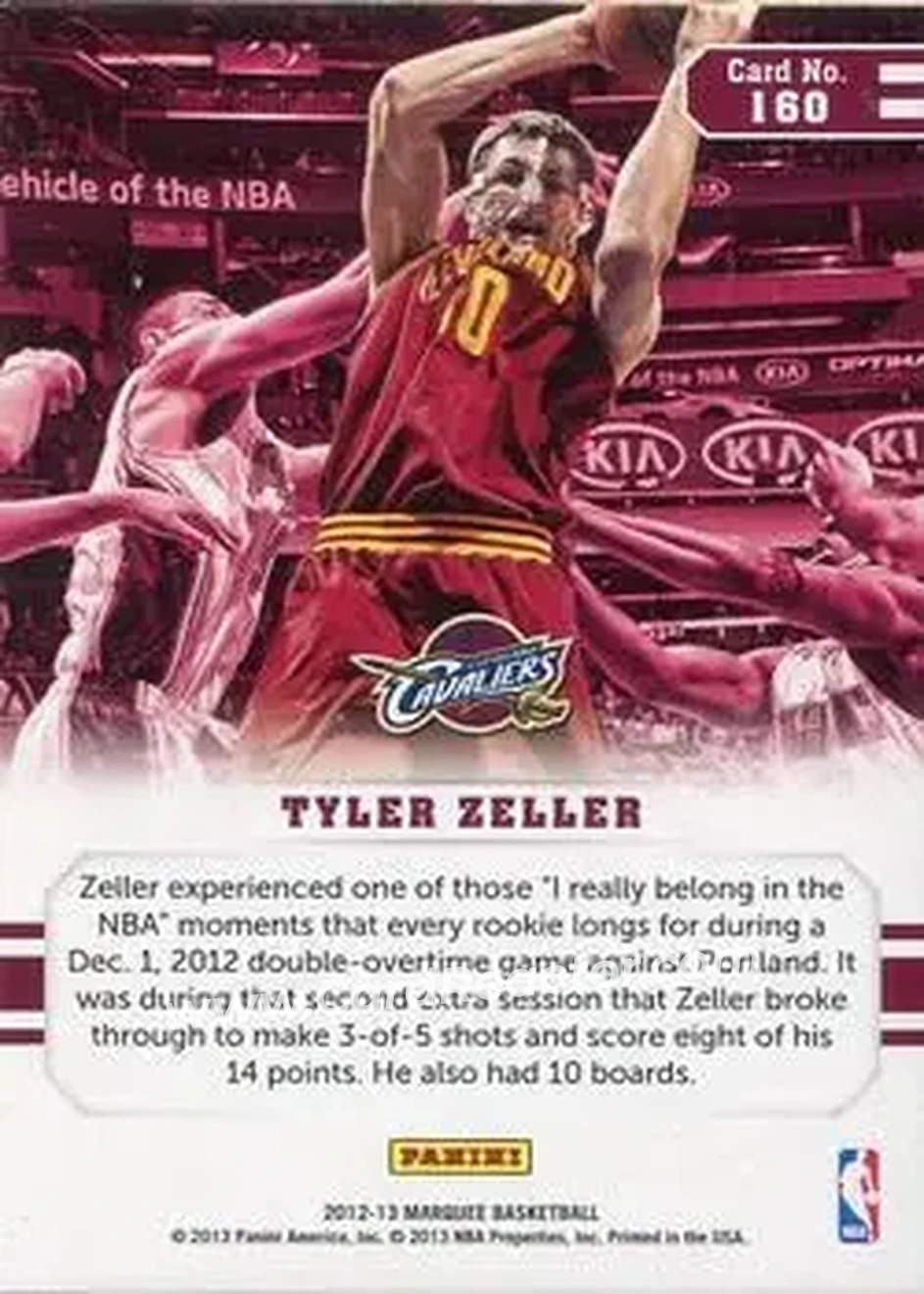 2012-13 Panini Marquee #160 - Tyler Zeller - Cleveland Cavaliers - Back