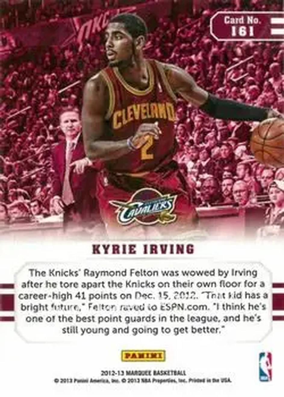 2012-13 Panini Marquee #161 - Kyrie Irving - Cleveland Cavaliers - Back 2012-13 Panini Marquee #161 - Kyrie Irving - Cleveland Cavaliers - Back