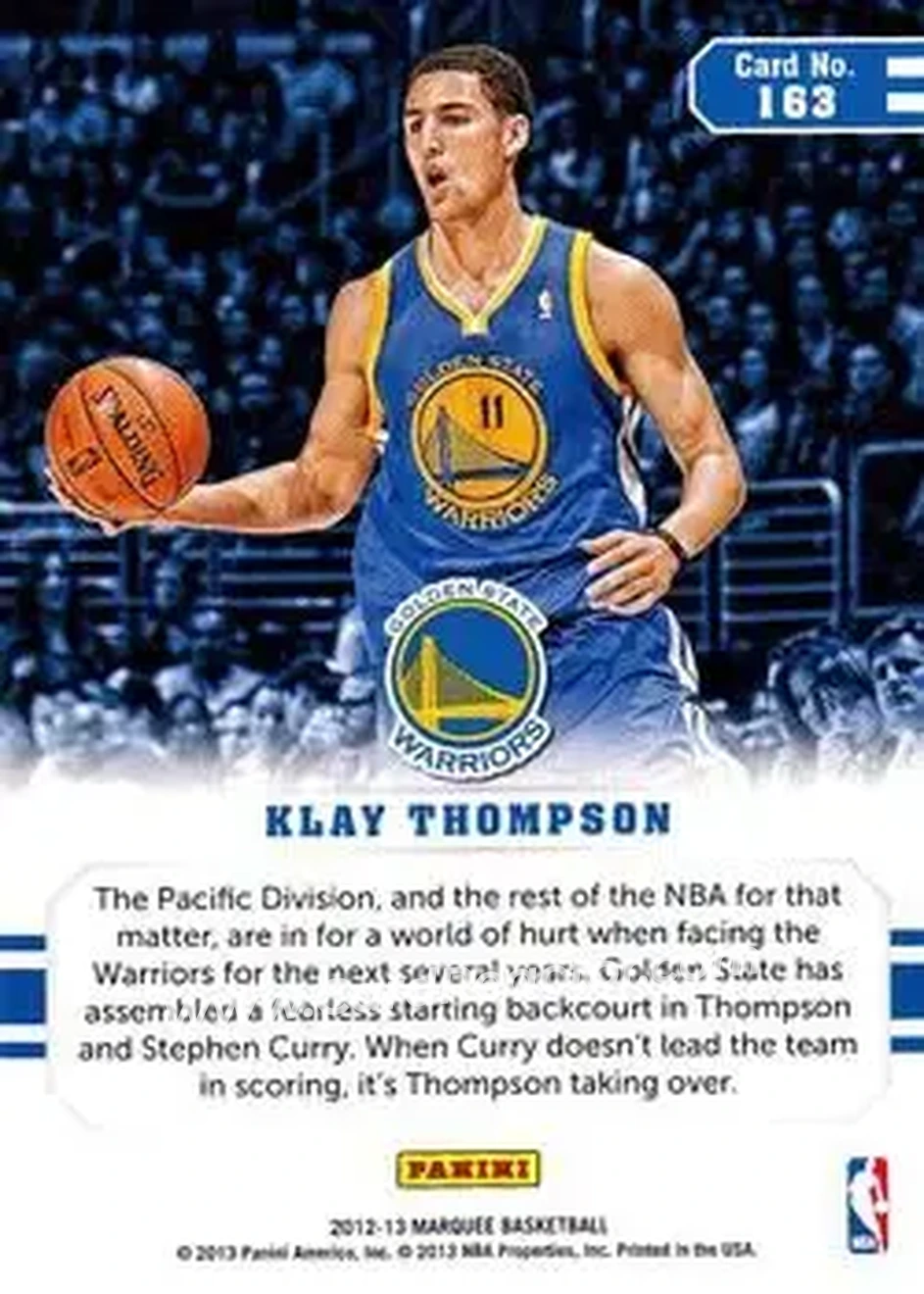 2012-13 Panini Marquee #163 - Klay Thompson - Golden State Warriors - Back