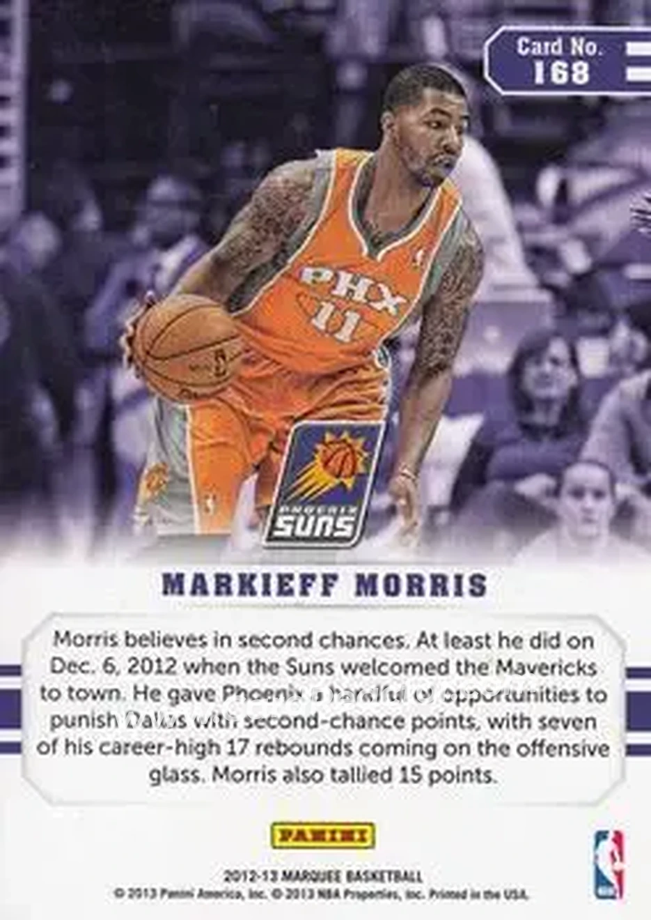 2012-13 Panini Marquee #168 - Markieff Morris - Phoenix Suns - Back 2012-13 Panini Marquee #168 - Markieff Morris - Phoenix Suns - Back