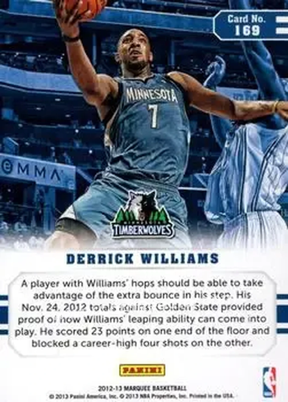 2012-13 Panini Marquee #169 - Derrick Williams - Minnesota Timberwolves - Back 2012-13 Panini Marquee #169 - Derrick Williams - Minnesota Timberwolves - Back