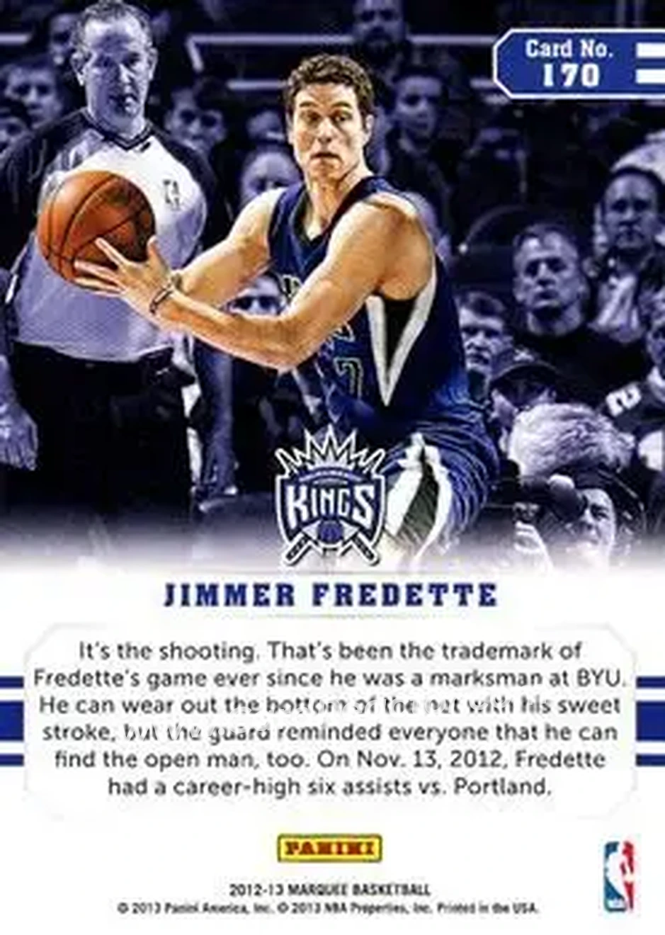 2012-13 Panini Marquee #170 - Jimmer Fredette - Sacramento Kings - Back