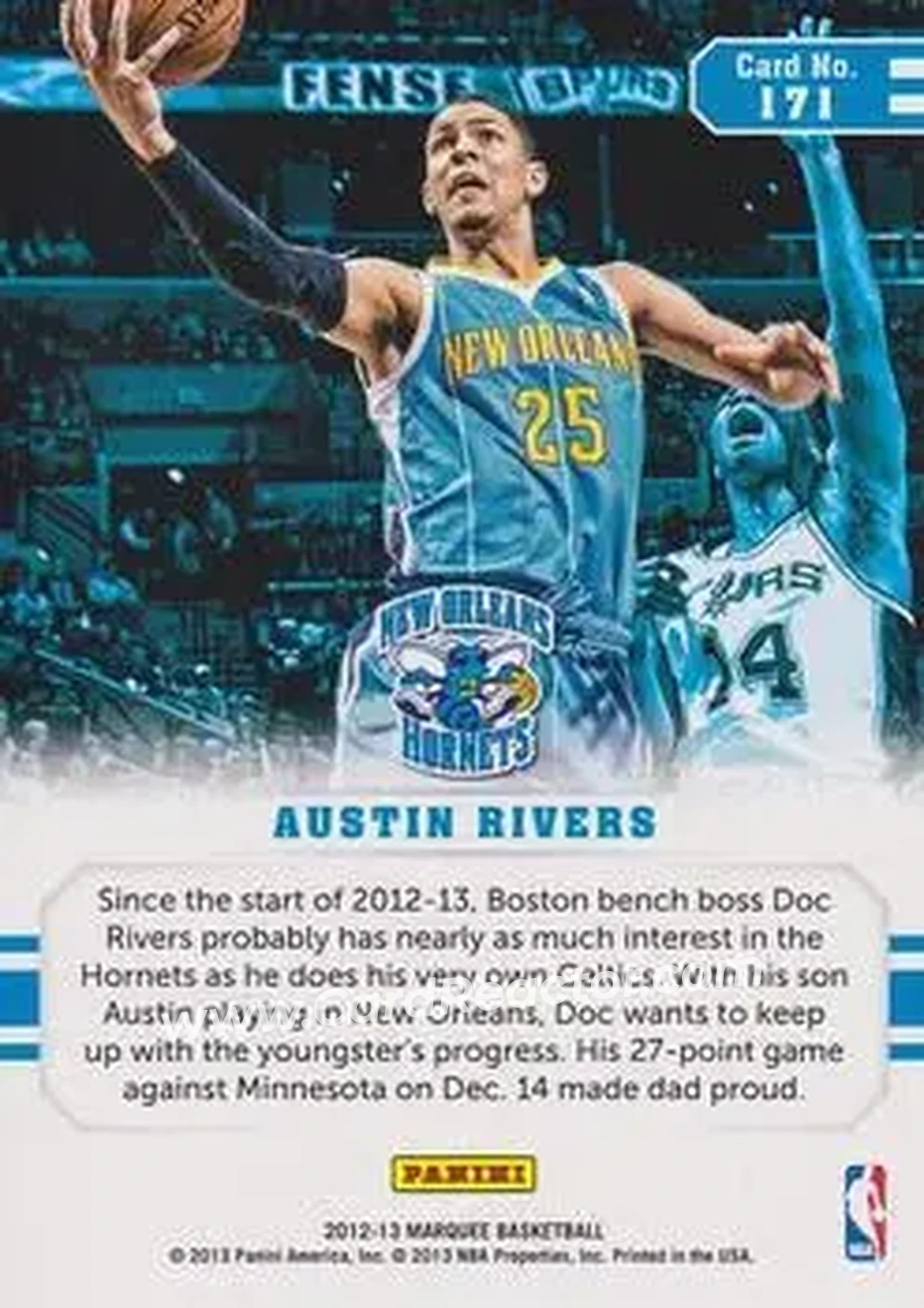2012-13 Panini Marquee #171 - Austin Rivers - New Orleans Hornets - Back