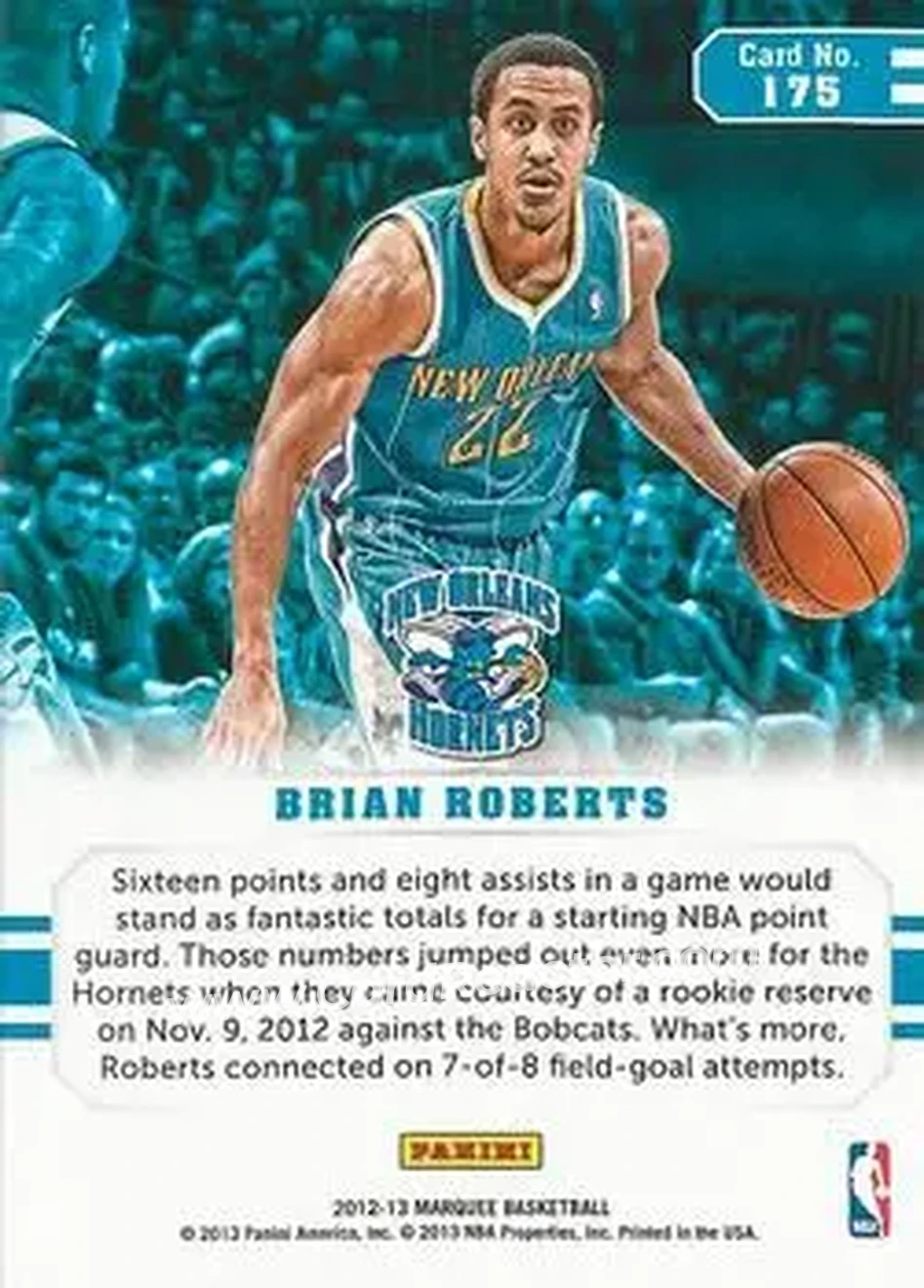 2012-13 Panini Marquee #175 - Brian Roberts - New Orleans Hornets - Back