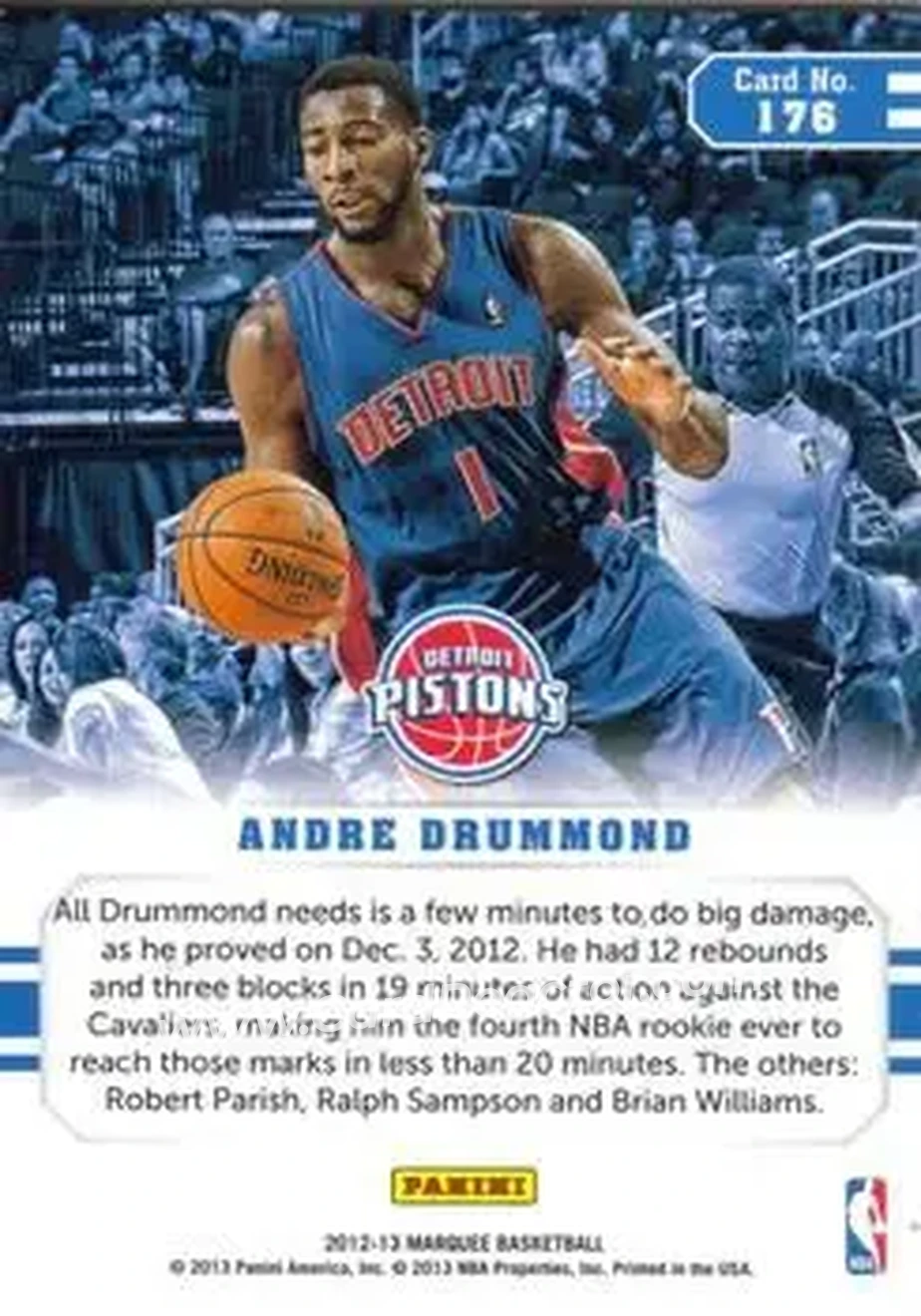 2012-13 Panini Marquee #176 - Andre Drummond - Detroit Pistons - Back