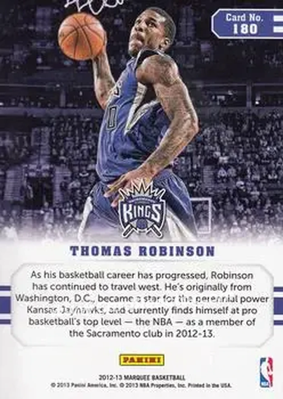 2012-13 Panini Marquee #180 - Thomas Robinson - Sacramento Kings - Back