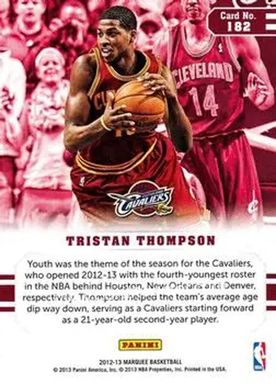 2012-13 Panini Marquee #182 - Tristan Thompson - Cleveland Cavaliers - Back