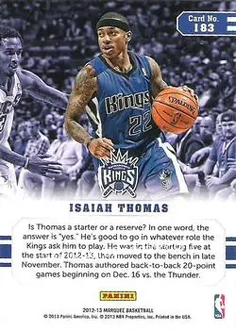 2012-13 Panini Marquee #183 - Isaiah Thomas - Sacramento Kings - Back 2012-13 Panini Marquee #183 - Isaiah Thomas - Sacramento Kings - Back