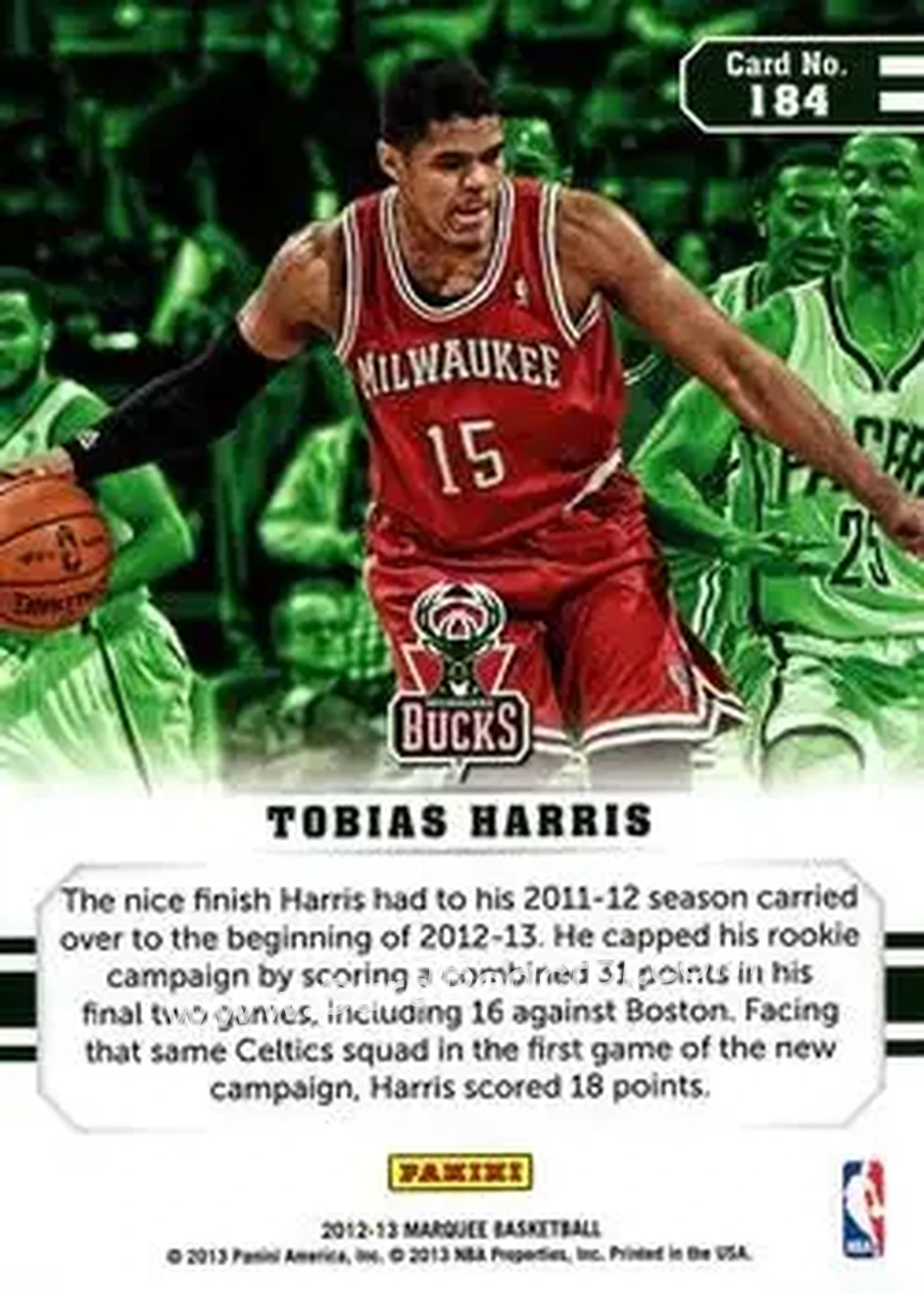 2012-13 Panini Marquee #184 - Tobias Harris - Milwaukee Bucks - Back 2012-13 Panini Marquee #184 - Tobias Harris - Milwaukee Bucks - Back
