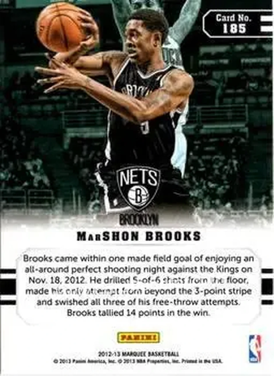 2012-13 Panini Marquee #185 - MarShon Brooks - Brooklyn Nets - Back 2012-13 Panini Marquee #185 - MarShon Brooks - Brooklyn Nets - Back