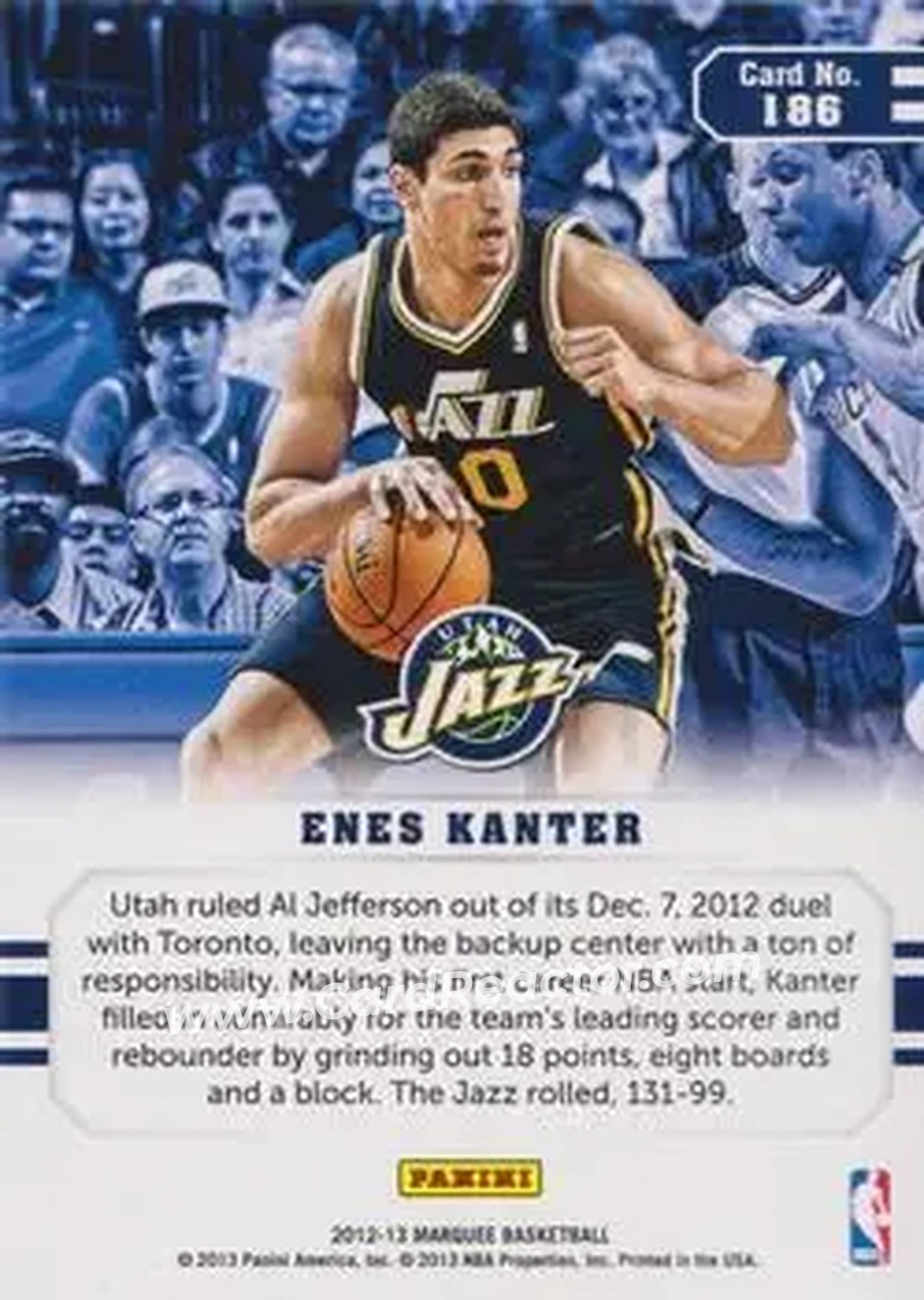 2012-13 Panini Marquee #186 - Enes Kanter - Utah Jazz - Back