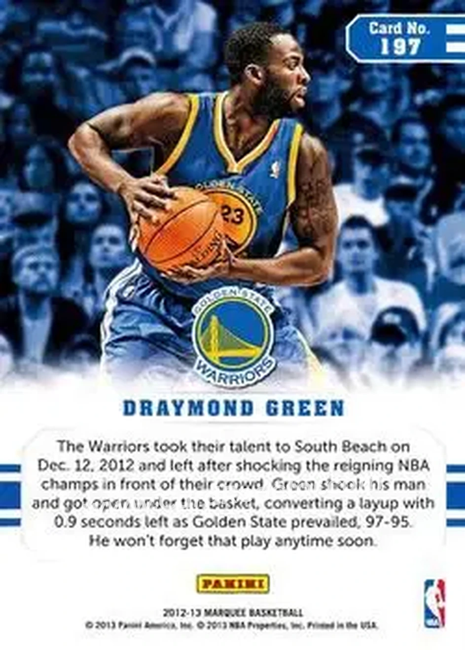 2012-13 Panini Marquee #197 - Draymond Green - Golden State Warriors - Back