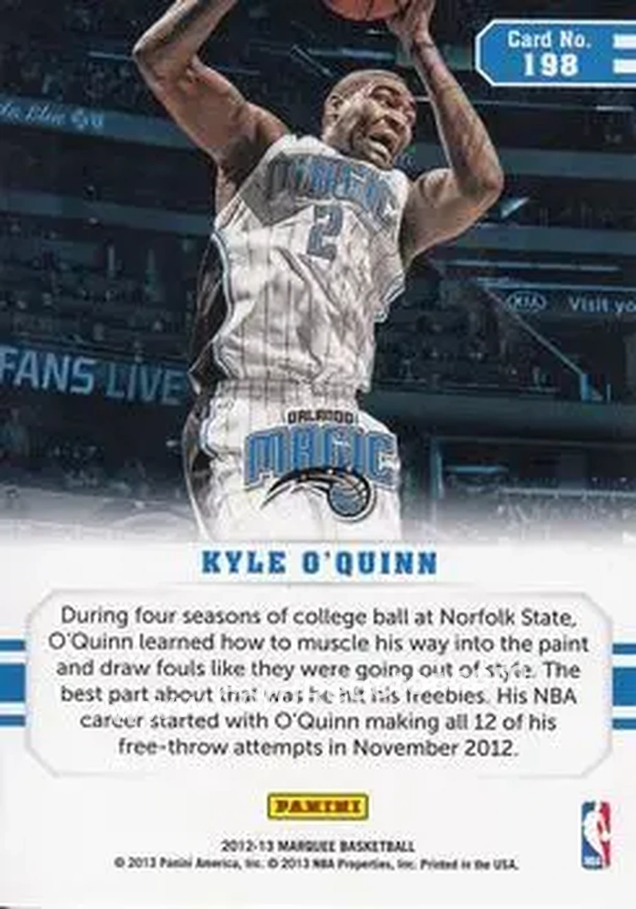 2012-13 Panini Marquee #198 - Kyle O'Quinn - Orlando Magic - Back
