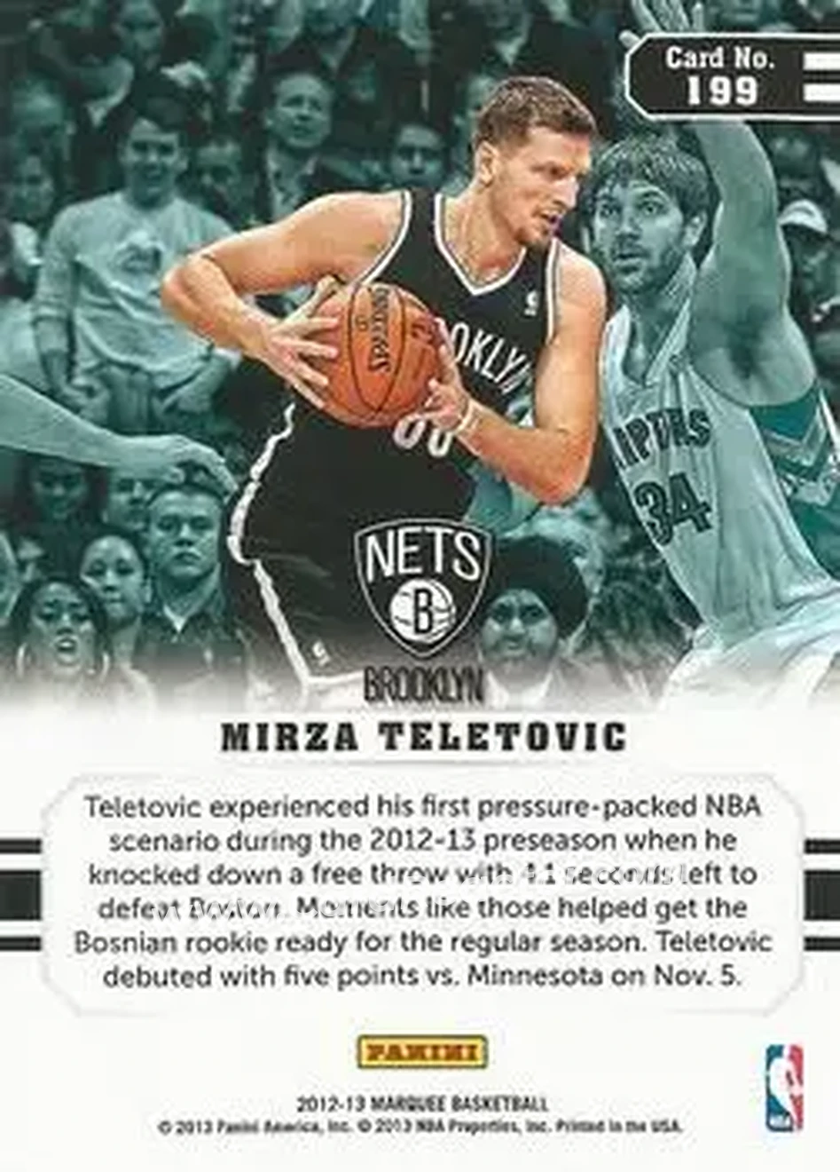 2012-13 Panini Marquee #199 - Mirza Teletović - Brooklyn Nets - Back