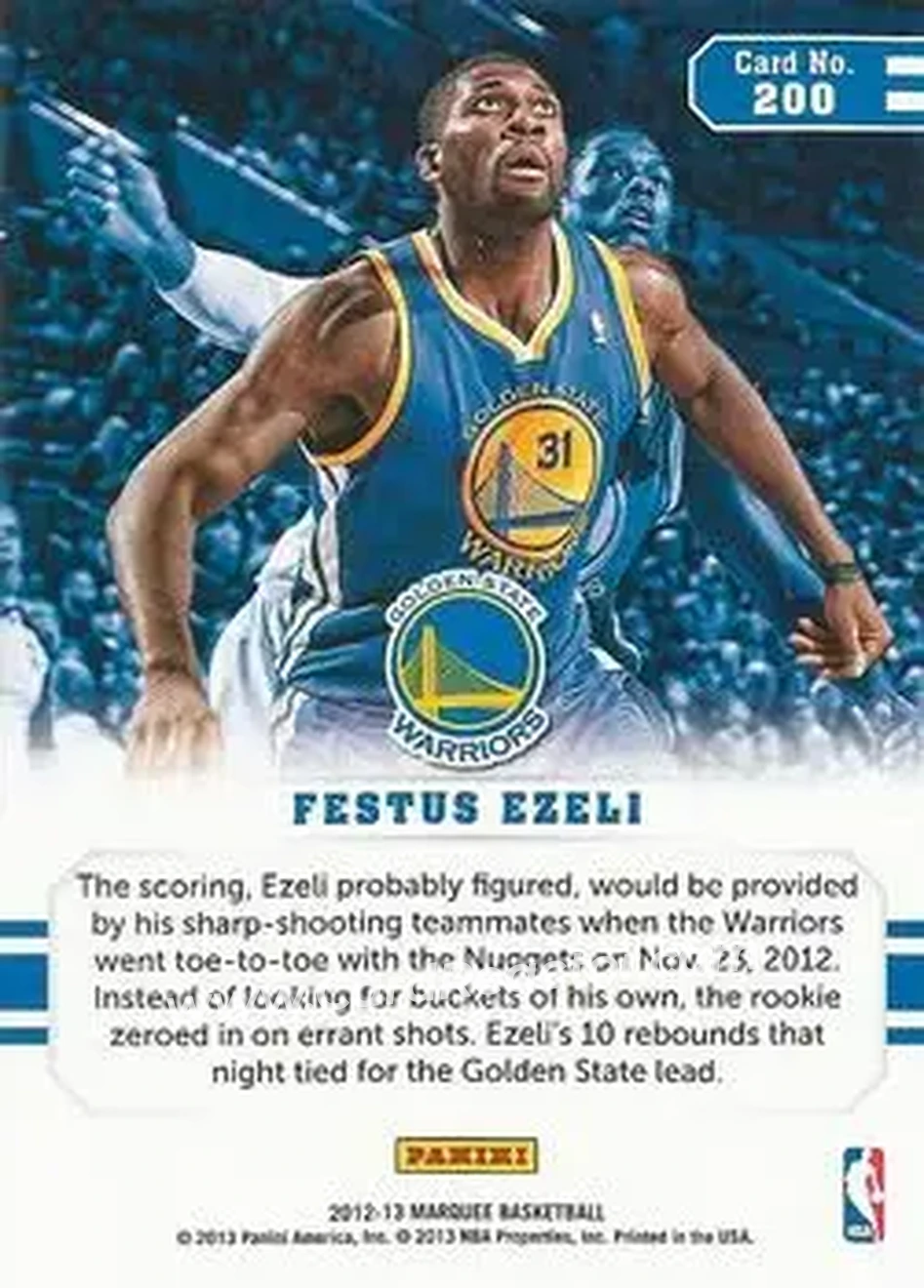 2012-13 Panini Marquee #200 - Festus Ezeli - Golden State Warriors - Back