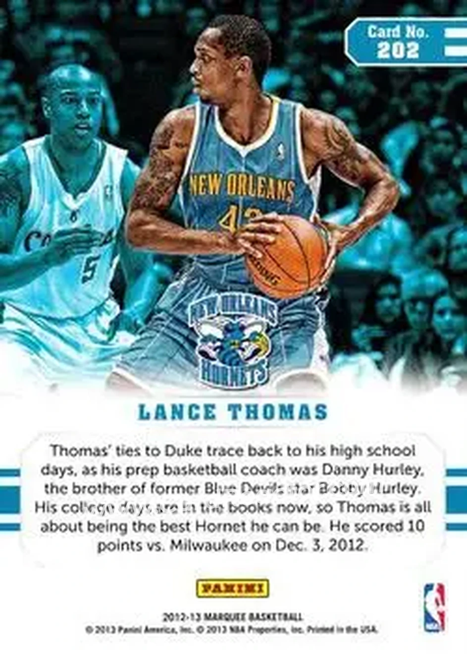 2012-13 Panini Marquee #202 - Lance Thomas - New Orleans Hornets - Back