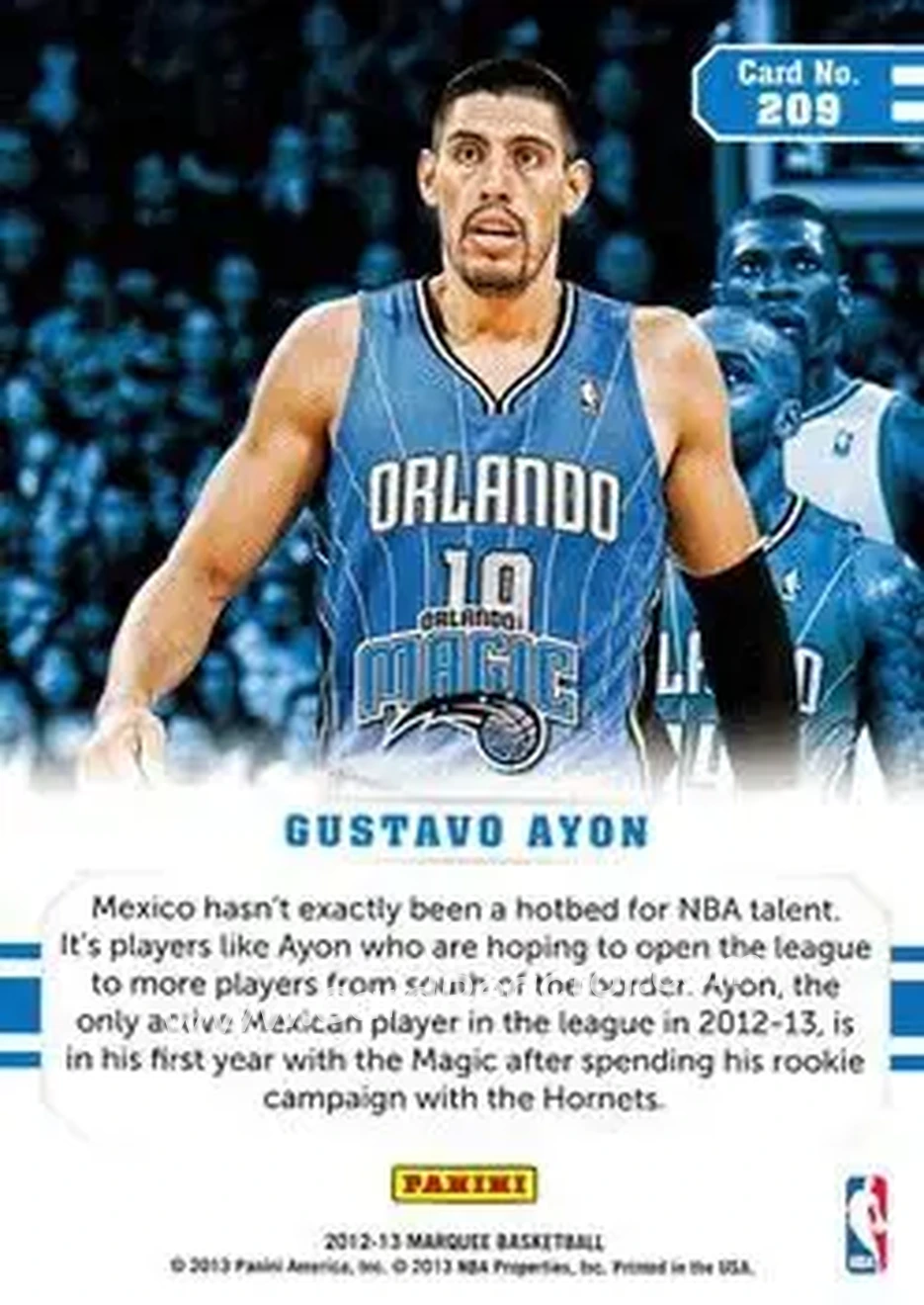 2012-13 Panini Marquee #209 - Gustavo Ayón - Orlando Magic - Back 2012-13 Panini Marquee #209 - Gustavo Ayón - Orlando Magic - Back