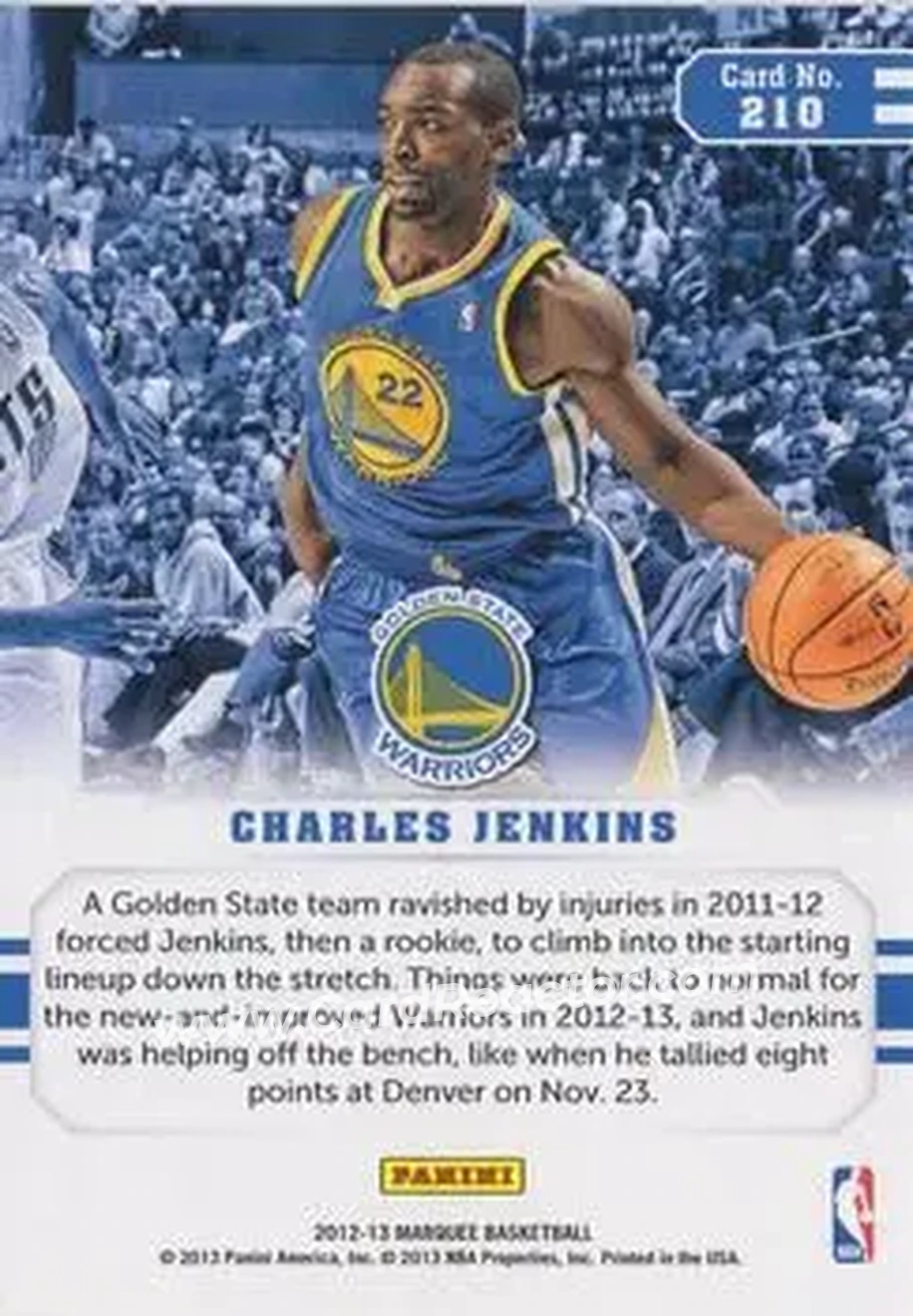 2012-13 Panini Marquee #210 - Charles Jenkins - Golden State Warriors - Back