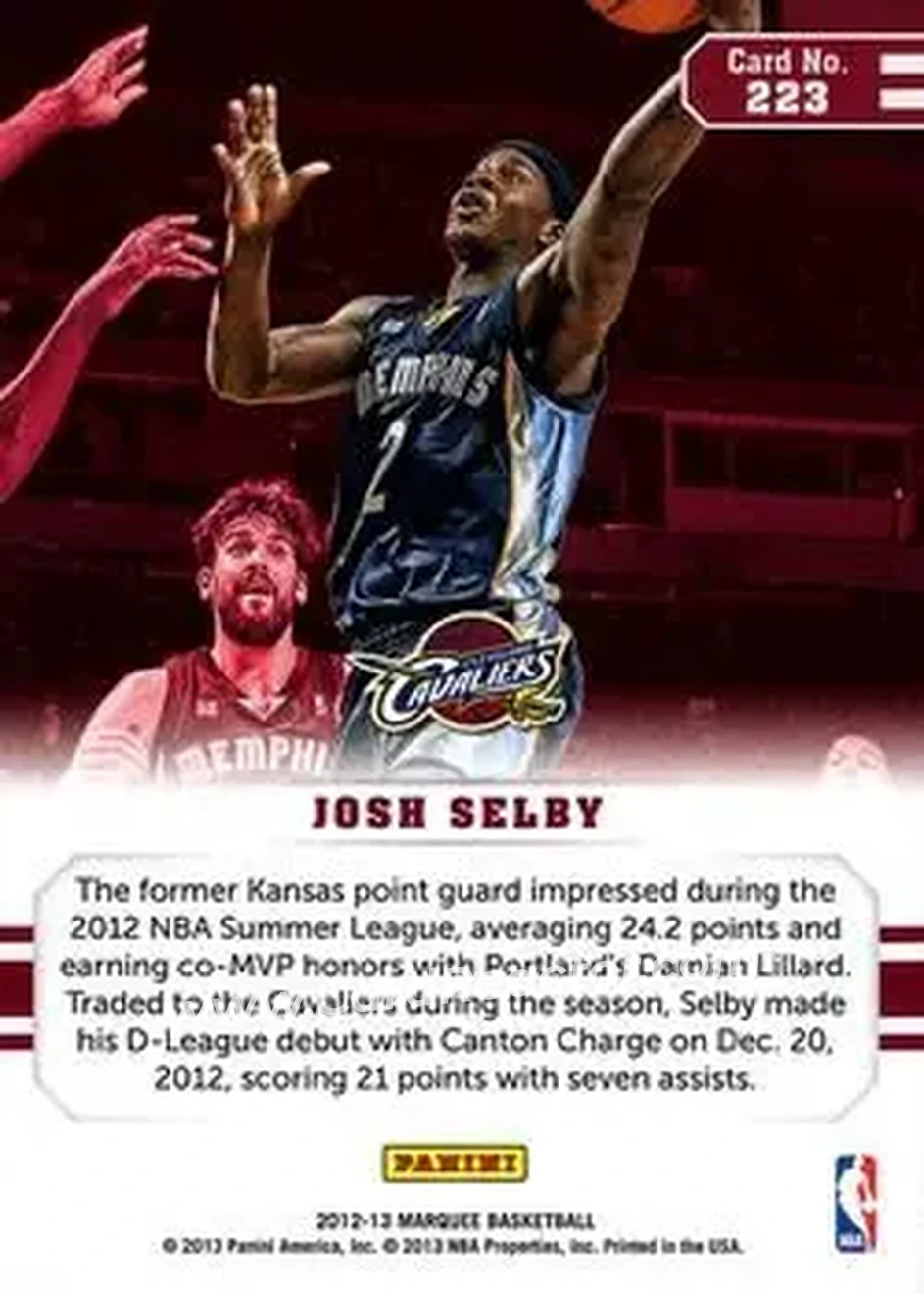 2012-13 Panini Marquee #223 - Josh Selby - Cleveland Cavaliers - Back 2012-13 Panini Marquee #223 - Josh Selby - Cleveland Cavaliers - Back