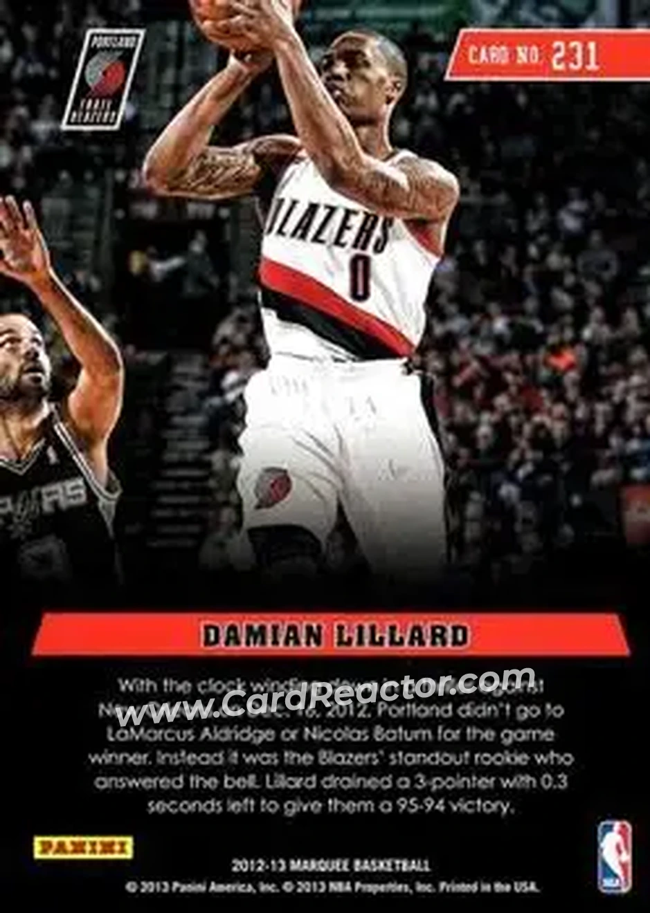 2012-13 Panini Marquee #231 - Damian Lillard - Portland Trail Blazers - Back 2012-13 Panini Marquee #231 - Damian Lillard - Portland Trail Blazers - Back