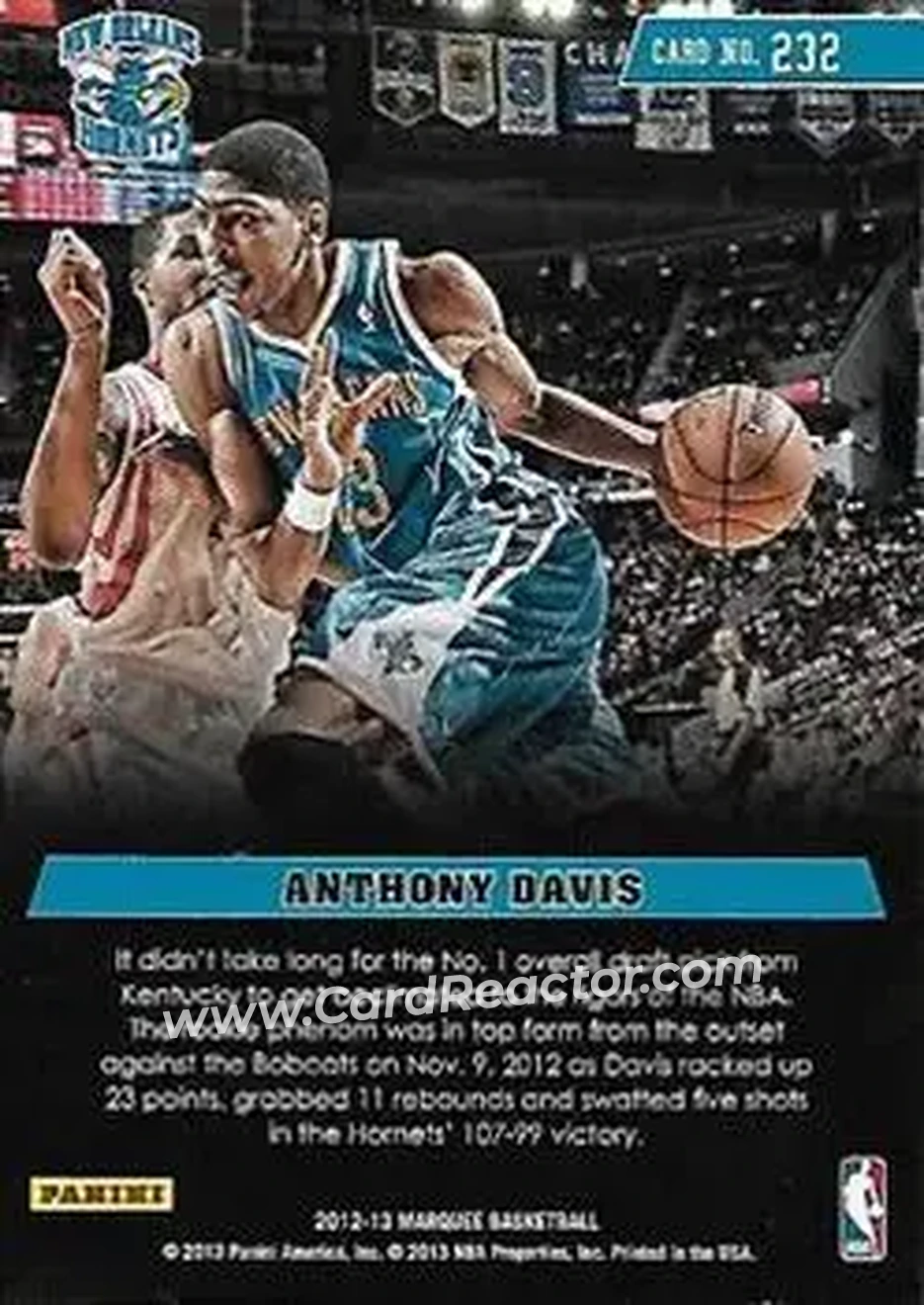2012-13 Panini Marquee #232 - Anthony Davis - New Orleans Hornets - Back