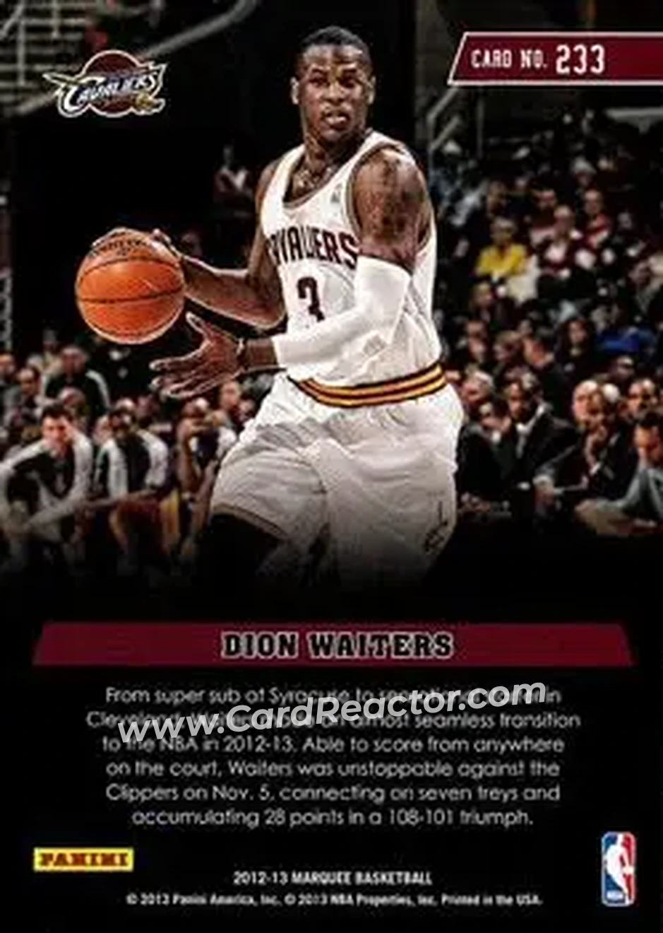 2012-13 Panini Marquee #233 - Dion Waiters - Cleveland Cavaliers - Back