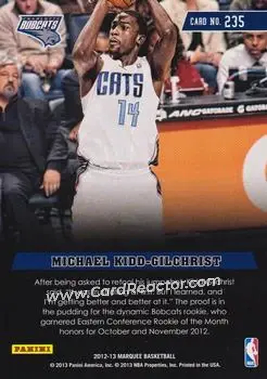 2012-13 Panini Marquee #235 - Michael Kidd-Gilchrist - Charlotte Bobcats - Back