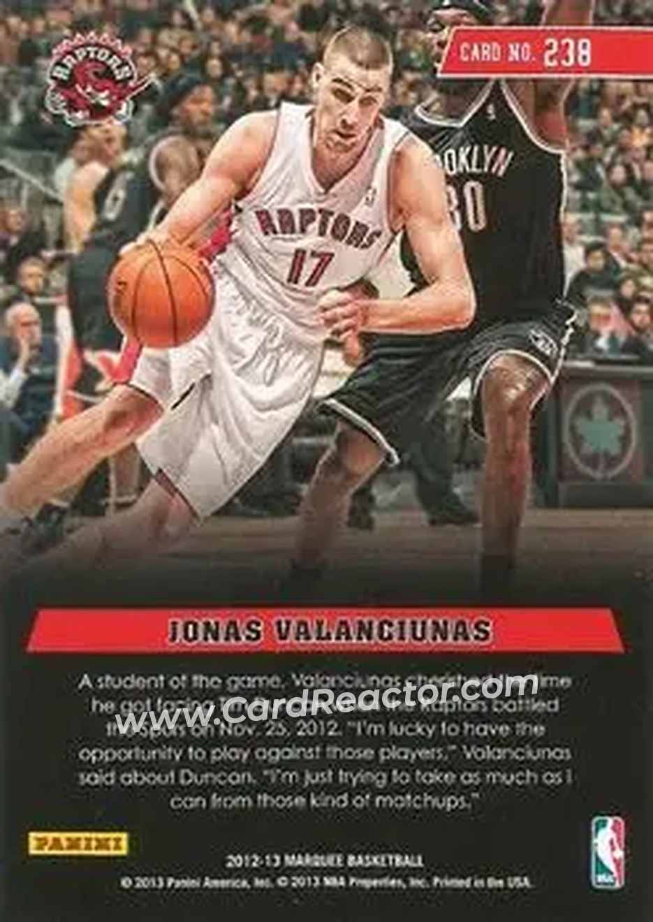 2012-13 Panini Marquee #238 - Jonas Valančiūnas - Toronto Raptors - Back 2012-13 Panini Marquee #238 - Jonas Valančiūnas - Toronto Raptors - Back