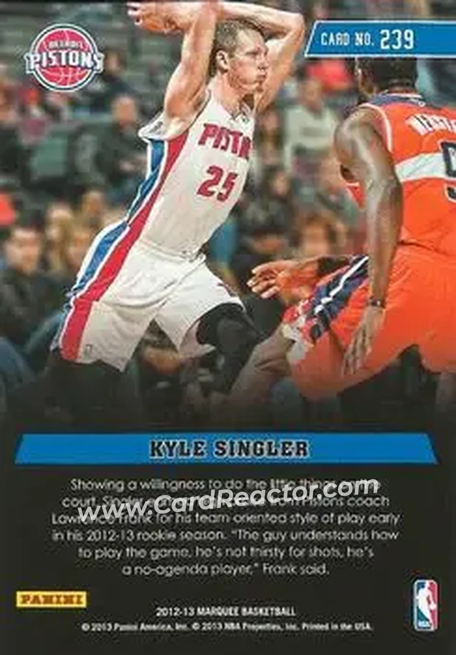 2012-13 Panini Marquee #239 - Kyle Singler - Detroit Pistons - Back 2012-13 Panini Marquee #239 - Kyle Singler - Detroit Pistons - Back