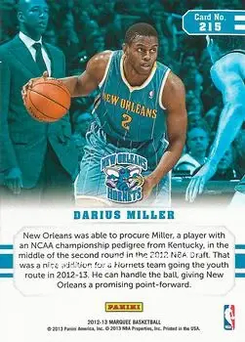 2012-13 Panini Marquee #215 - Darius Miller - New Orleans Hornets - Back 2012-13 Panini Marquee #215 - Darius Miller - New Orleans Hornets - Back
