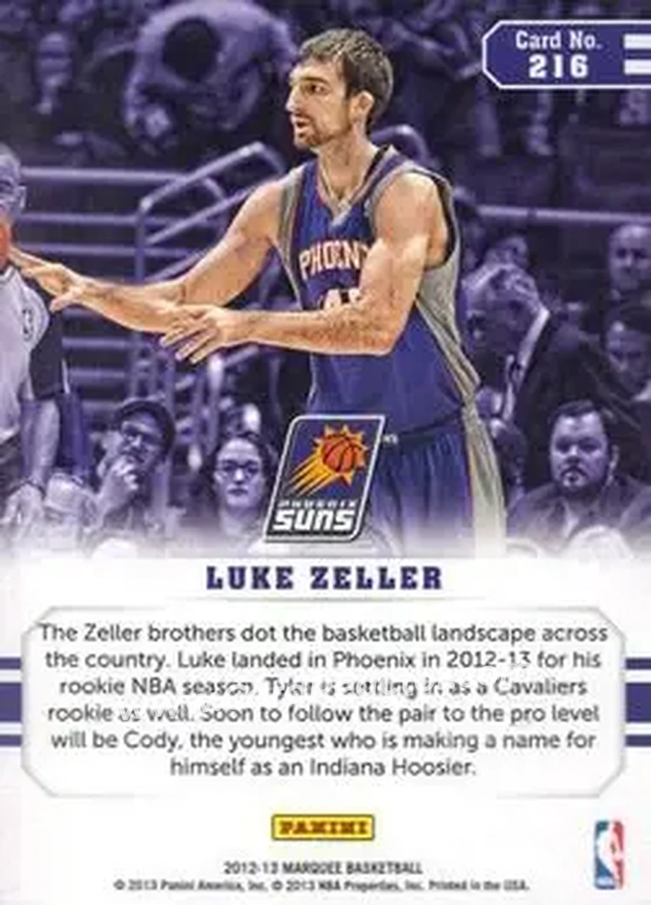 2012-13 Panini Marquee #216 - Luke Zeller - Phoenix Suns - Back