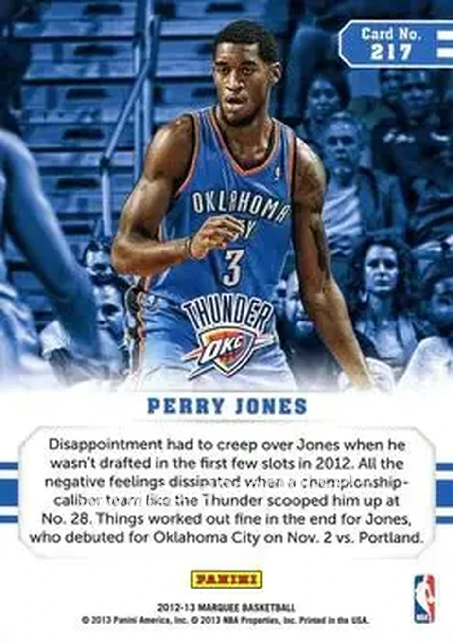 2012-13 Panini Marquee #217 - Perry Jones III - Oklahoma City Thunder - Back