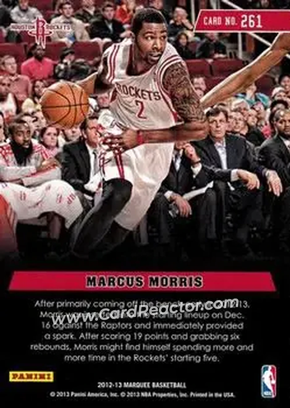 2012-13 Panini Marquee #261 - Marcus Morris Sr. - Houston Rockets - Back