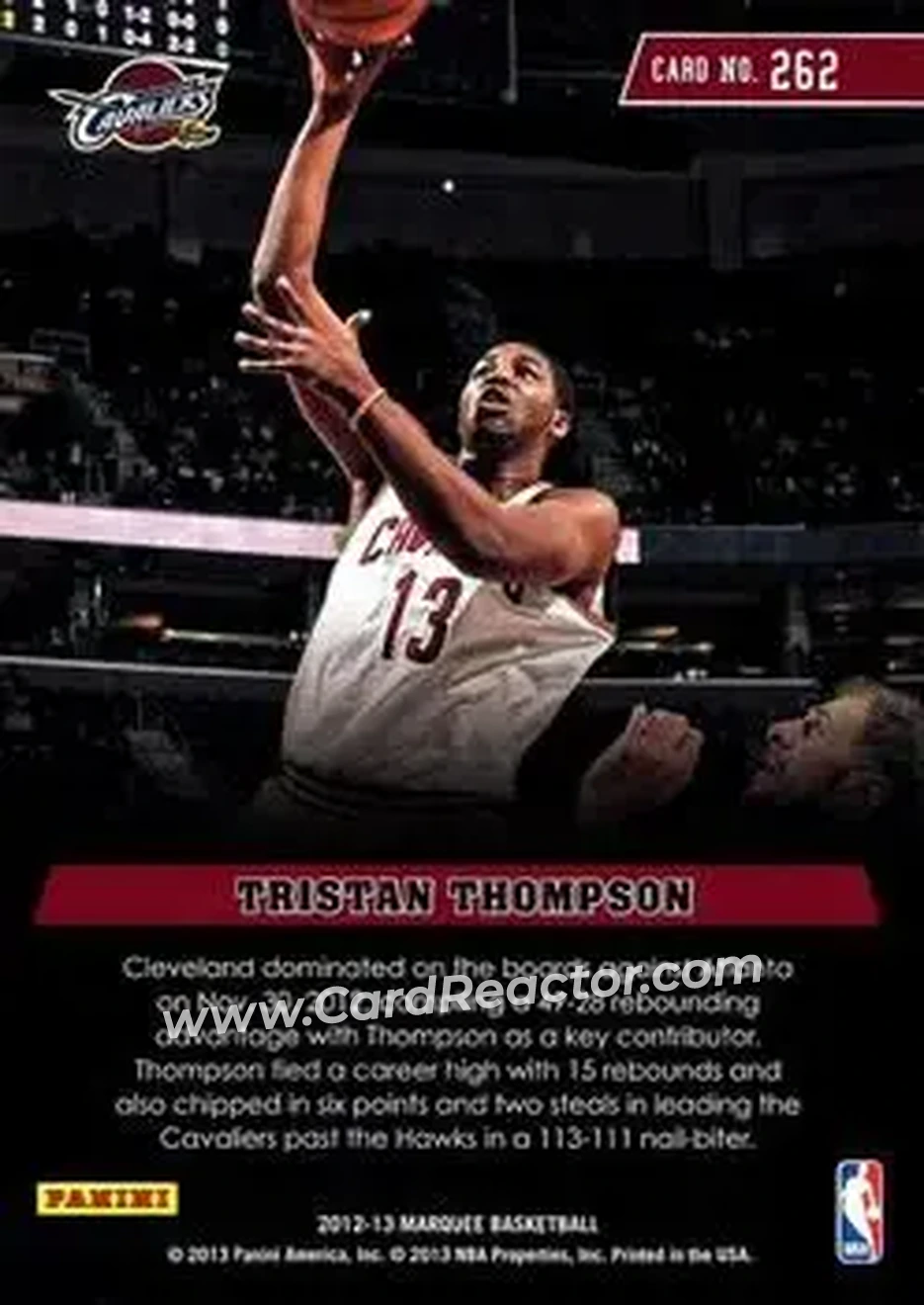 2012-13 Panini Marquee #262 - Tristan Thompson - Cleveland Cavaliers - Back