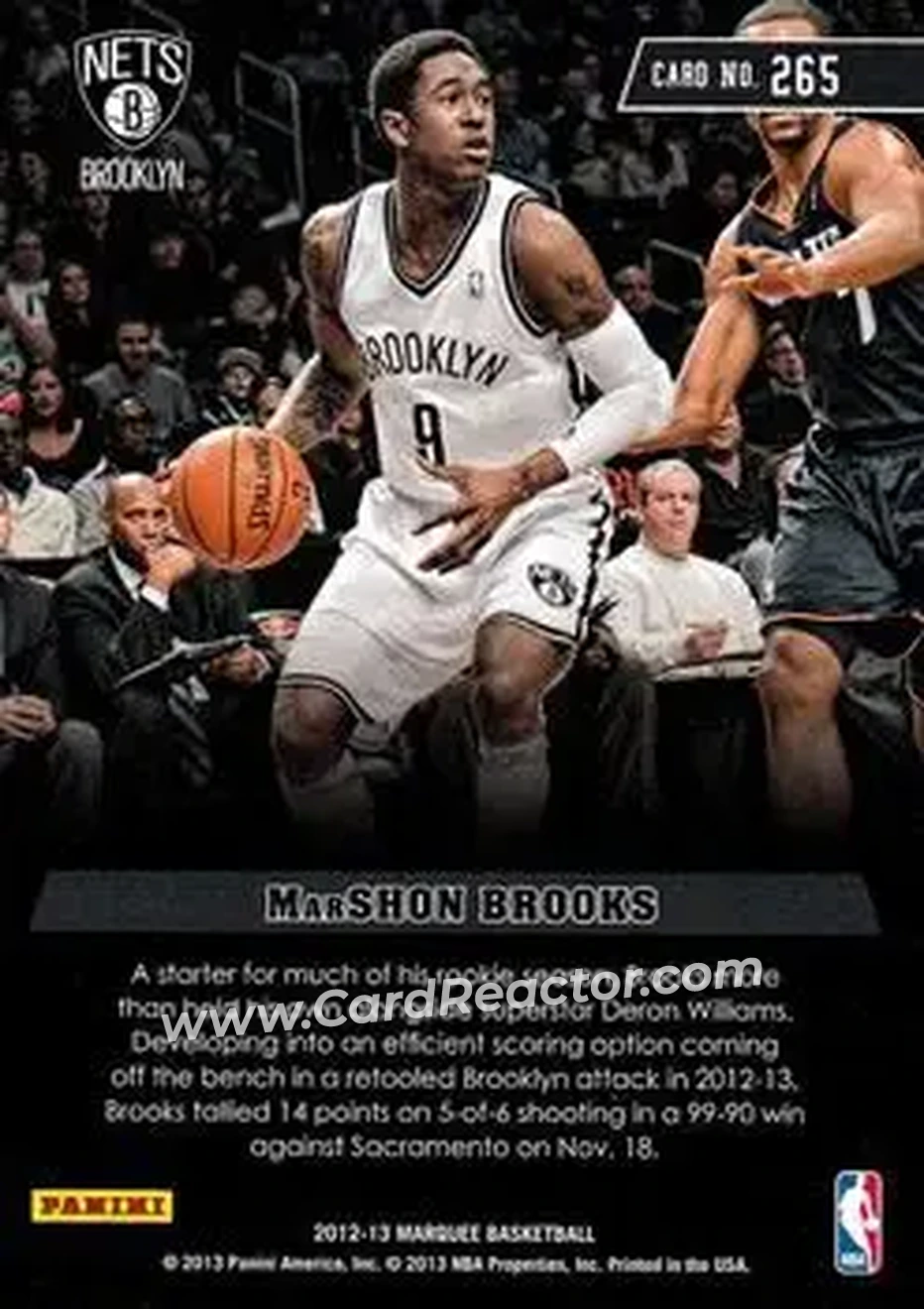 2012-13 Panini Marquee #265 - MarShon Brooks - Brooklyn Nets - Back