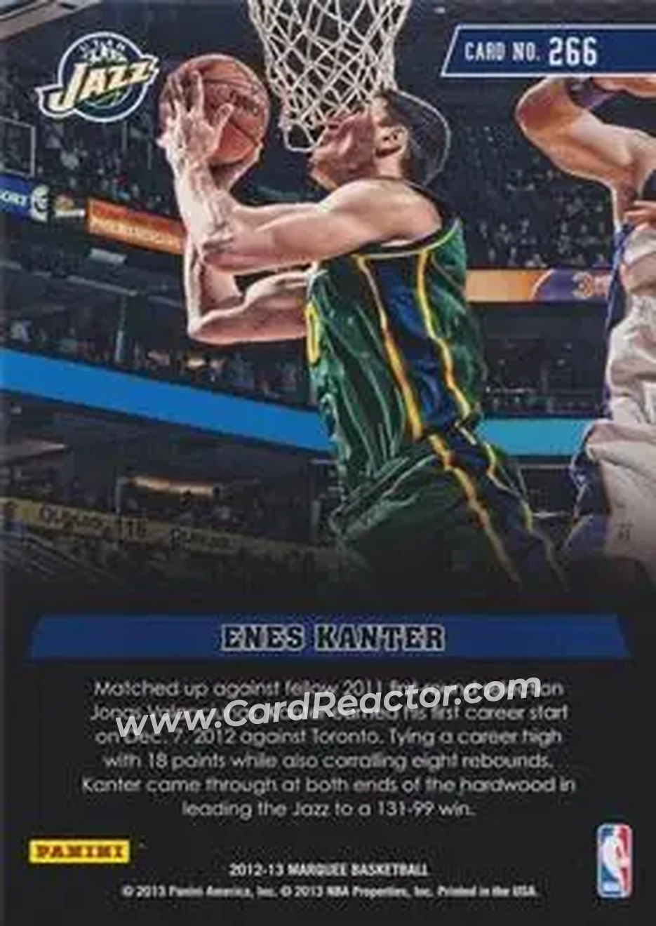 2012-13 Panini Marquee #266 - Enes Kanter - Utah Jazz - Back