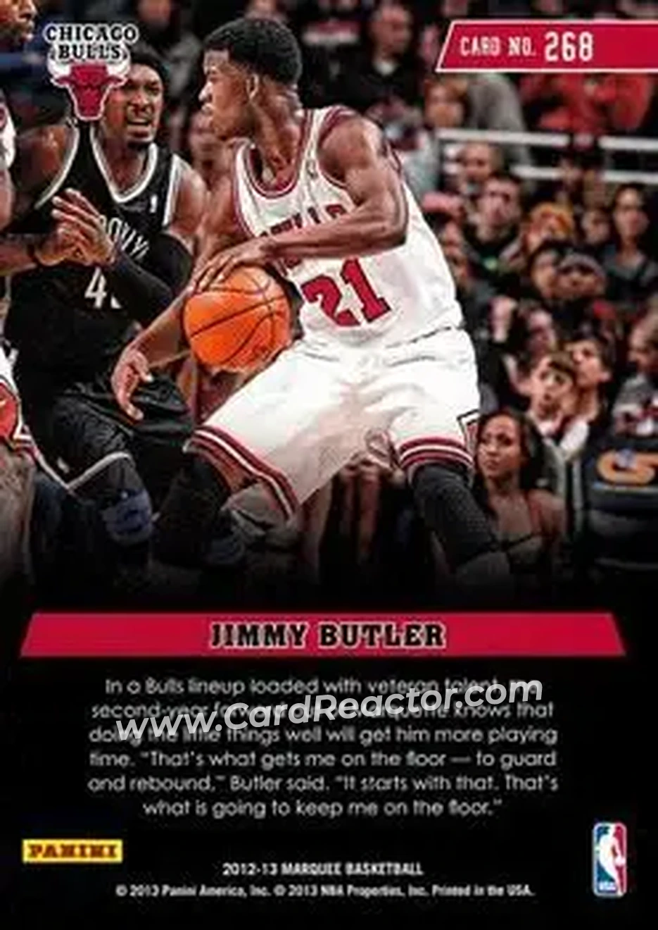 2012-13 Panini Marquee #268 - Jimmy Butler - Chicago Bulls - Back