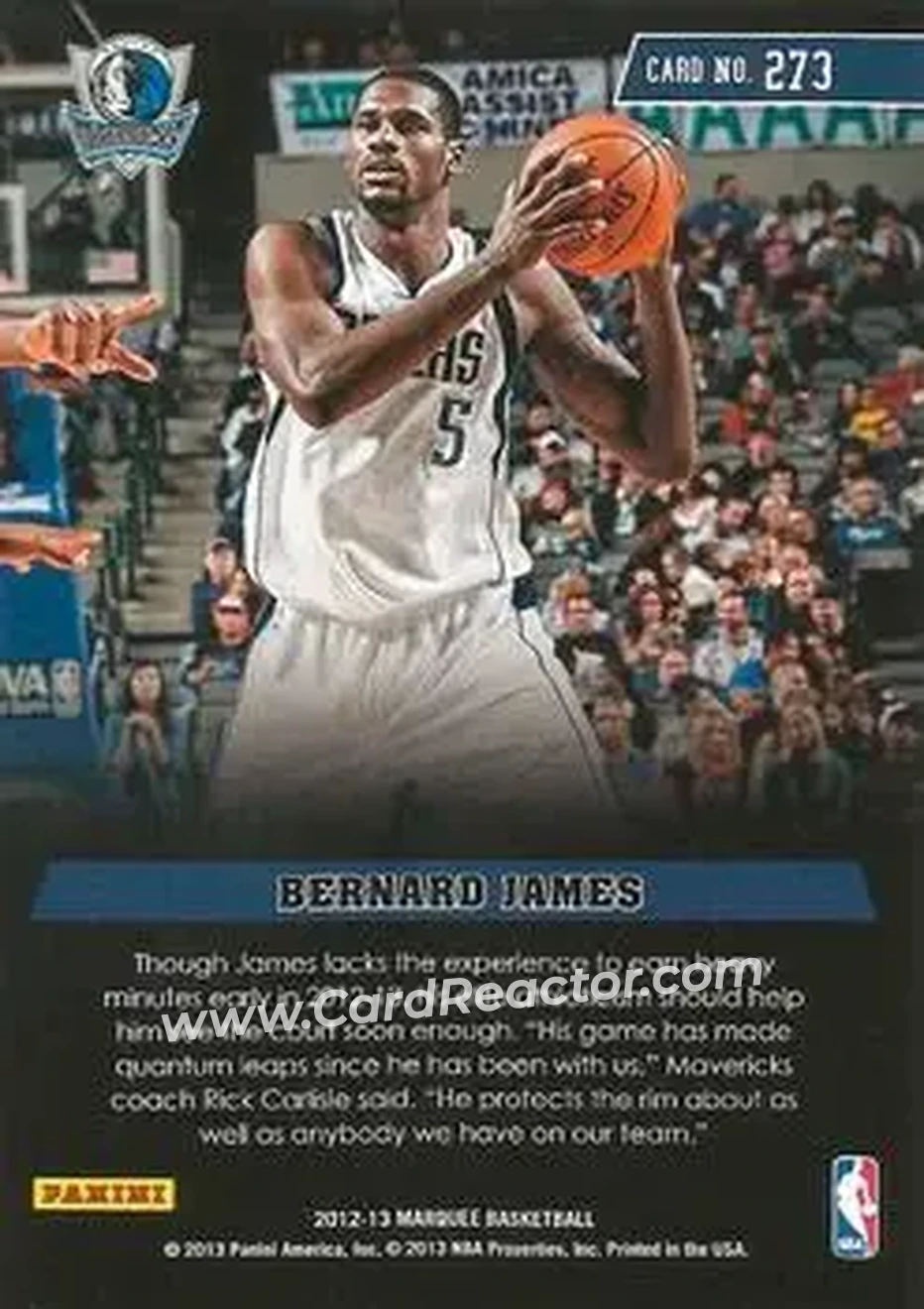 2012-13 Panini Marquee #273 - Bernard James - Dallas Mavericks - Back