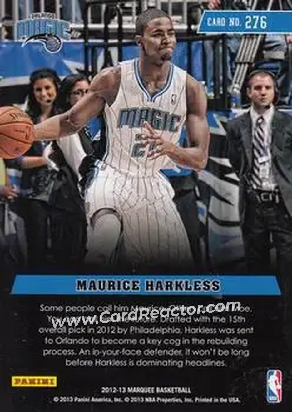 2012-13 Panini Marquee #276 - Maurice Harkless - Orlando Magic - Back 2012-13 Panini Marquee #276 - Maurice Harkless - Orlando Magic - Back