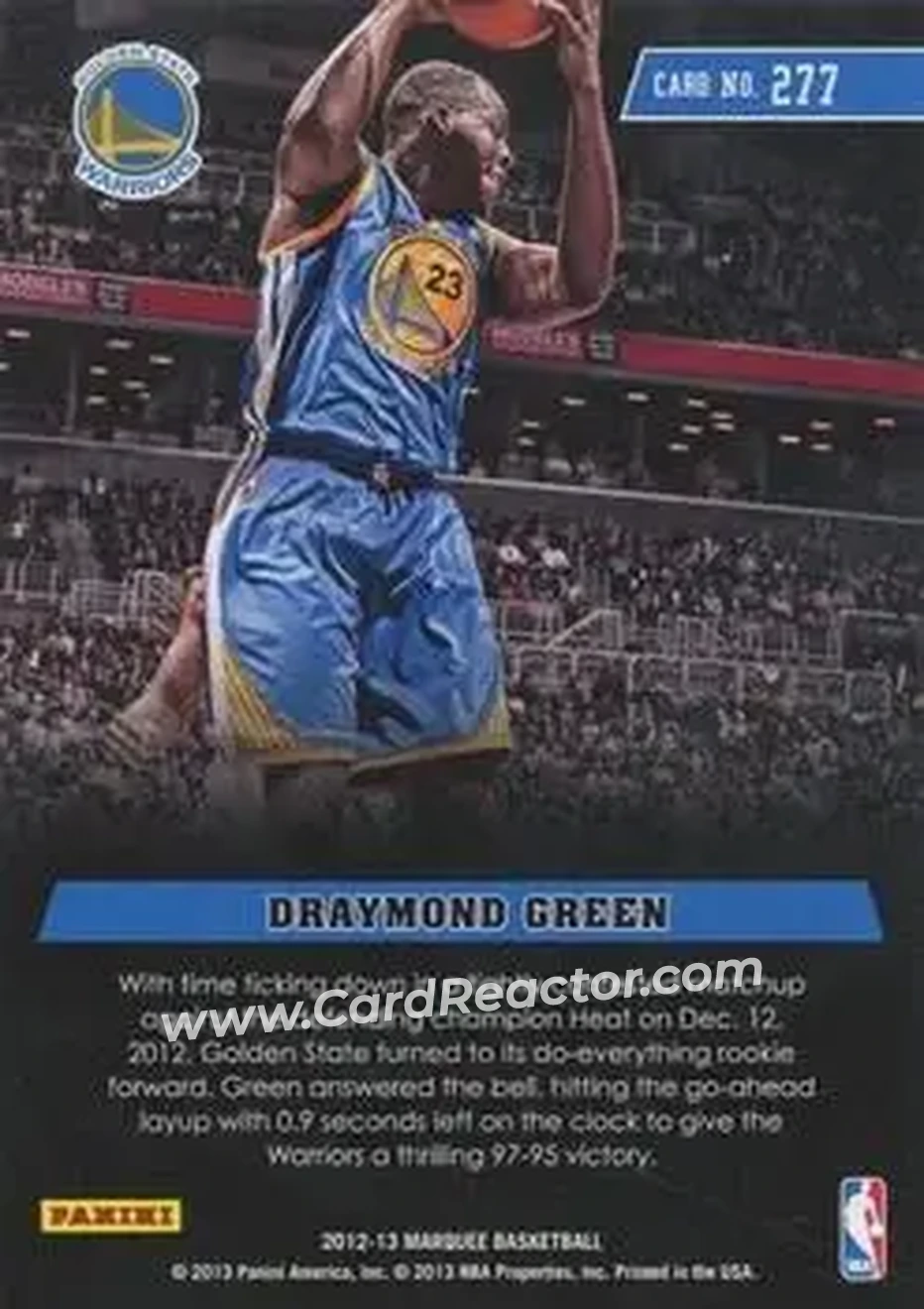 2012-13 Panini Marquee #277 - Draymond Green - Golden State Warriors - Back 2012-13 Panini Marquee #277 - Draymond Green - Golden State Warriors - Back