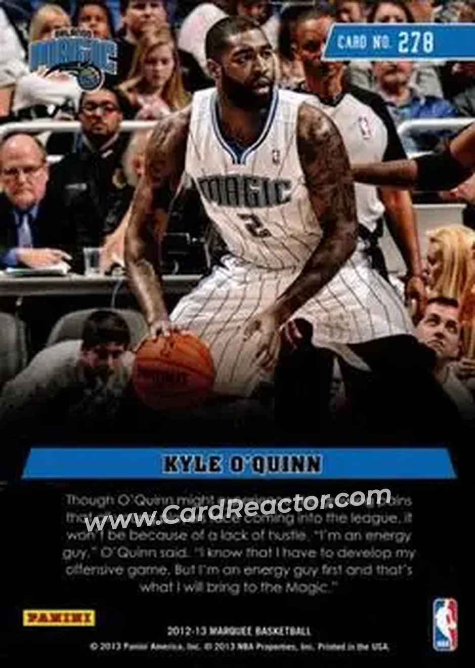 2012-13 Panini Marquee #278 - Kyle O'Quinn - Orlando Magic - Back