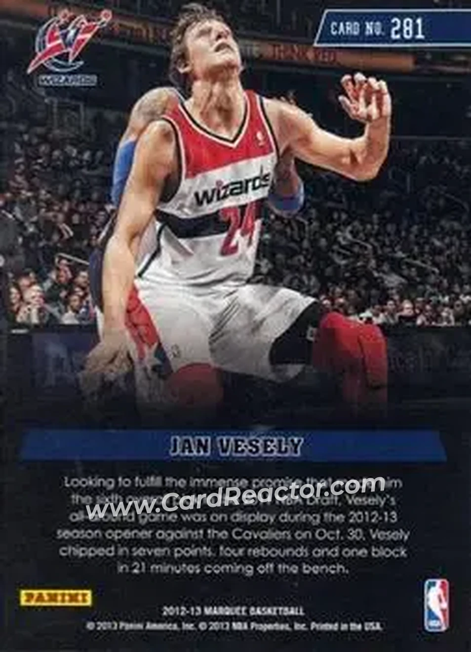 2012-13 Panini Marquee #281 - Jan Veselý - Washington Wizards - Back 2012-13 Panini Marquee #281 - Jan Veselý - Washington Wizards - Back
