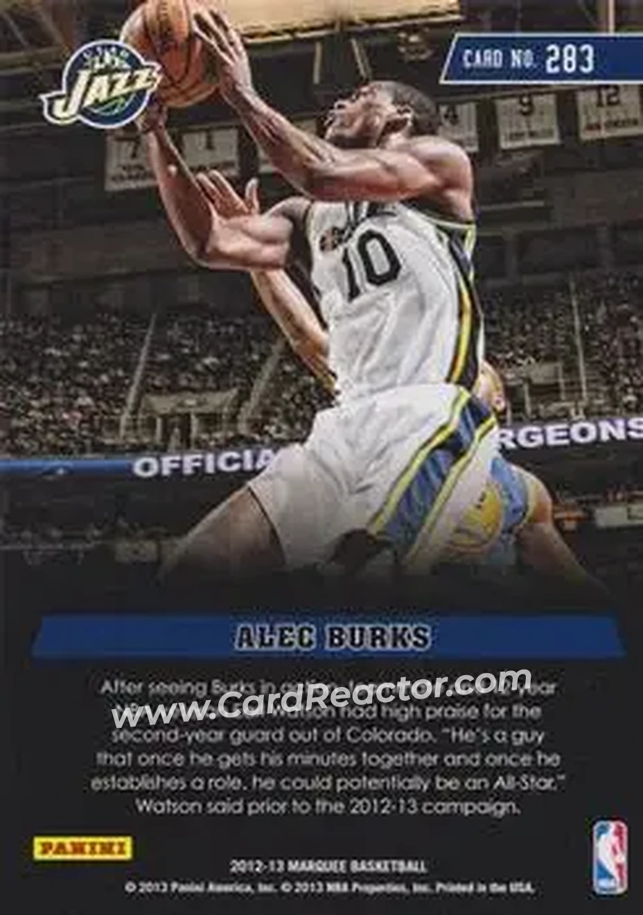 2012-13 Panini Marquee #283 - Alec Burks - Utah Jazz - Back