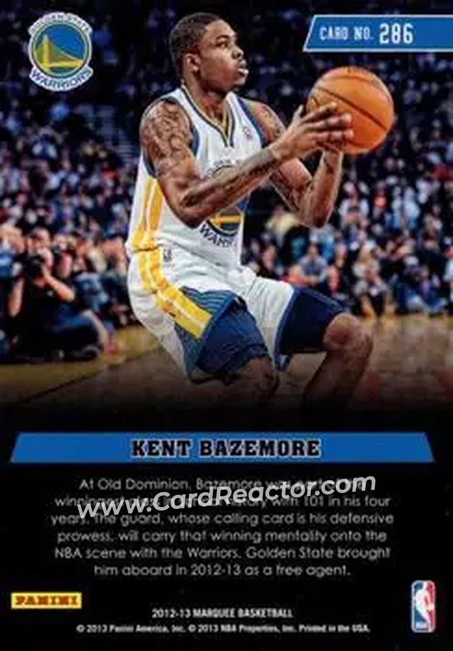 2012-13 Panini Marquee #286 - Kent Bazemore - Golden State Warriors - Back 2012-13 Panini Marquee #286 - Kent Bazemore - Golden State Warriors - Back