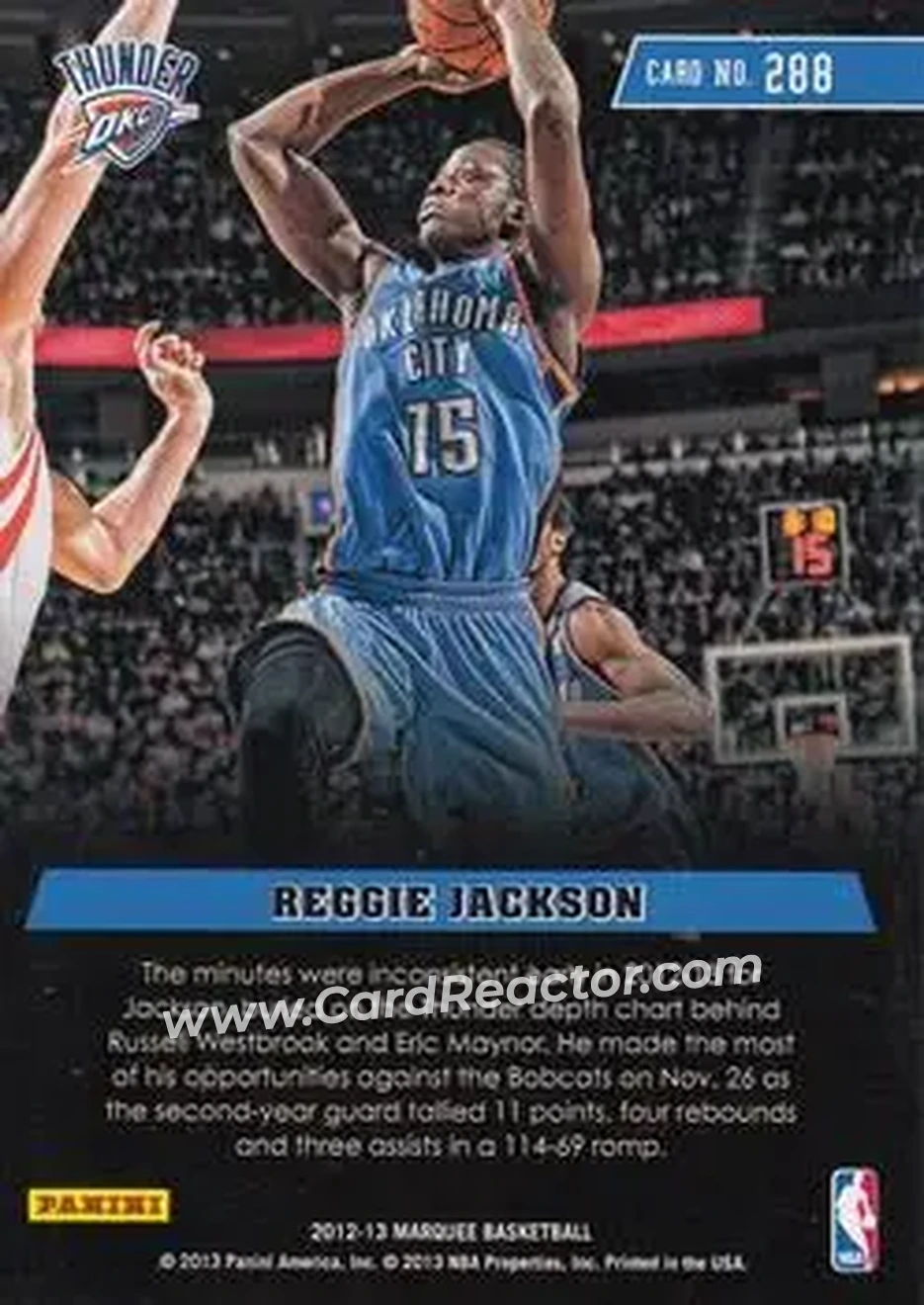2012-13 Panini Marquee #288 - Reggie Jackson - Oklahoma City Thunder - Back 2012-13 Panini Marquee #288 - Reggie Jackson - Oklahoma City Thunder - Back