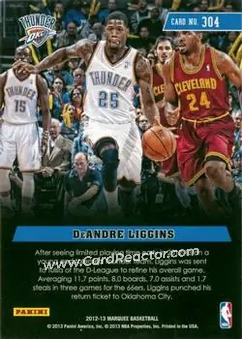 2012-13 Panini Marquee #304 - DeAndre Liggins - Oklahoma City Thunder - Back 2012-13 Panini Marquee #304 - DeAndre Liggins - Oklahoma City Thunder - Back