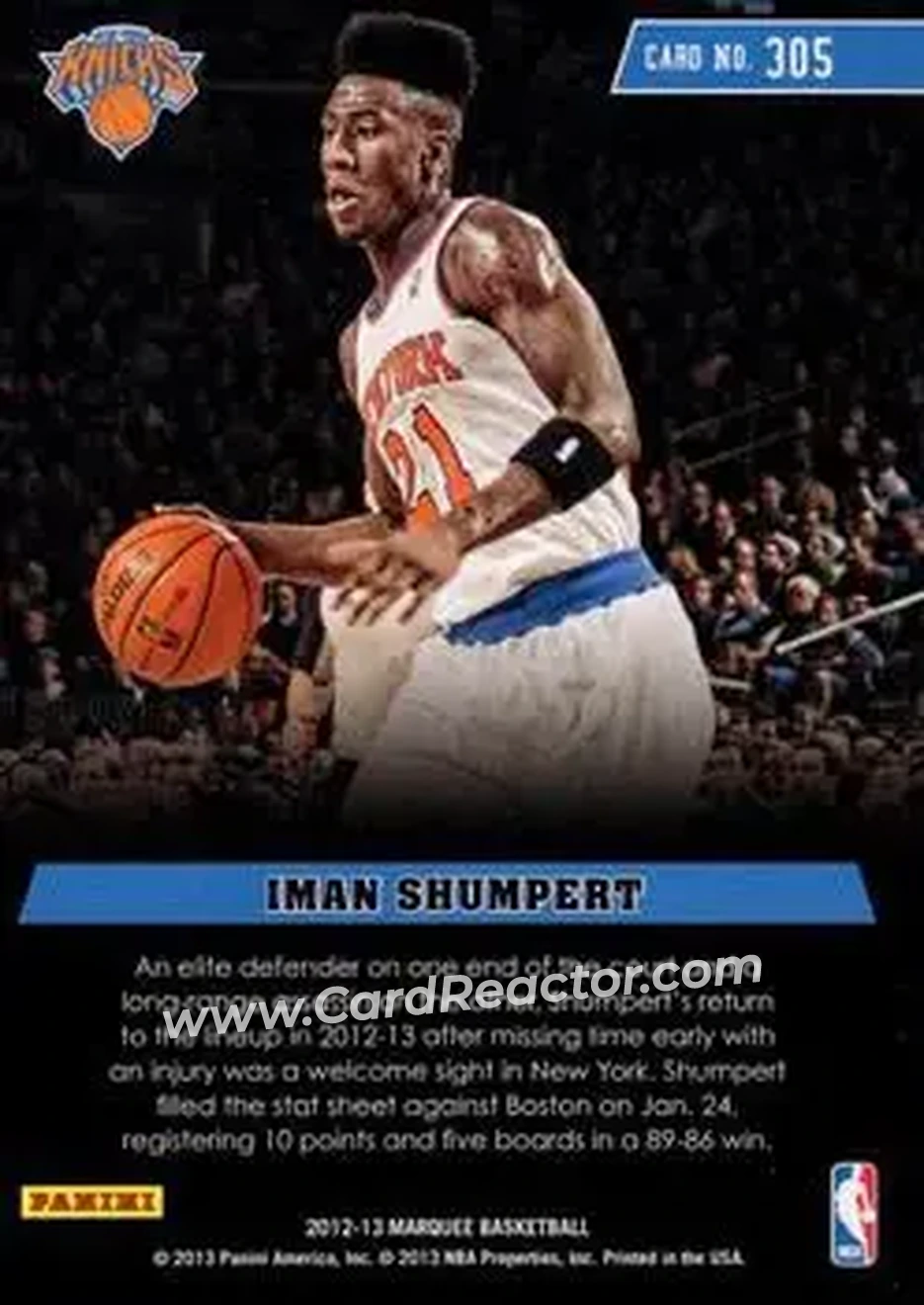 2012-13 Panini Marquee #305 - Iman Shumpert - New York Knicks - Back