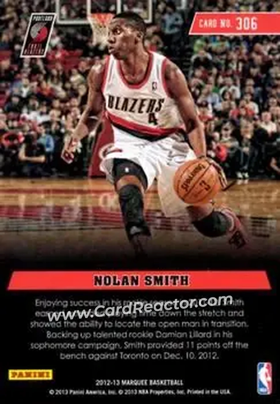 2012-13 Panini Marquee #306 - Nolan Smith - Portland Trail Blazers - Back