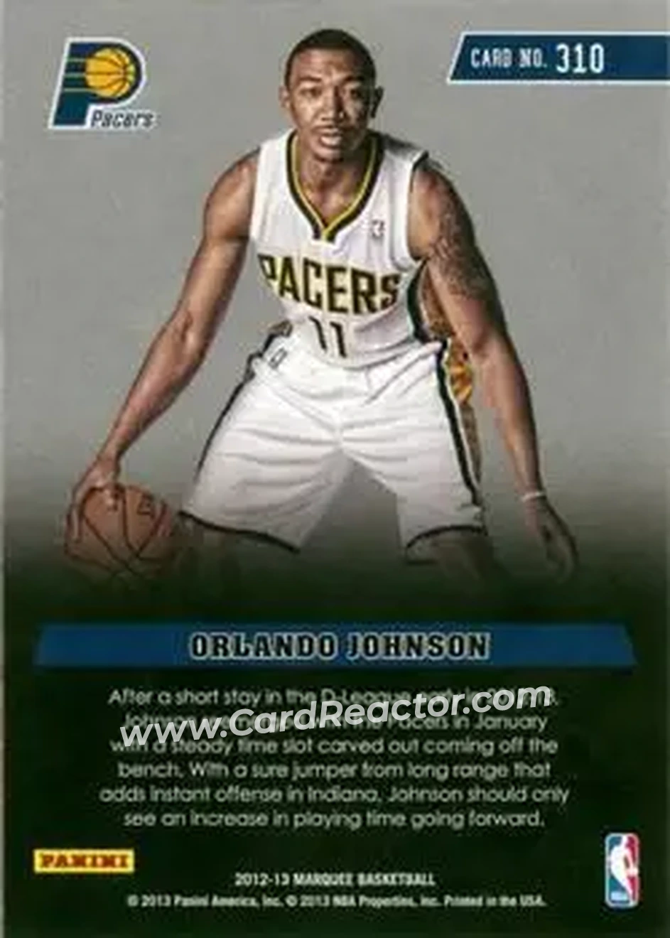 2012-13 Panini Marquee #310 - Orlando Johnson - Indiana Pacers - Back
